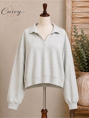 Universal Thread XL Organic Cotton Collared Cropped Sweatshirt Heather Gray Cozy